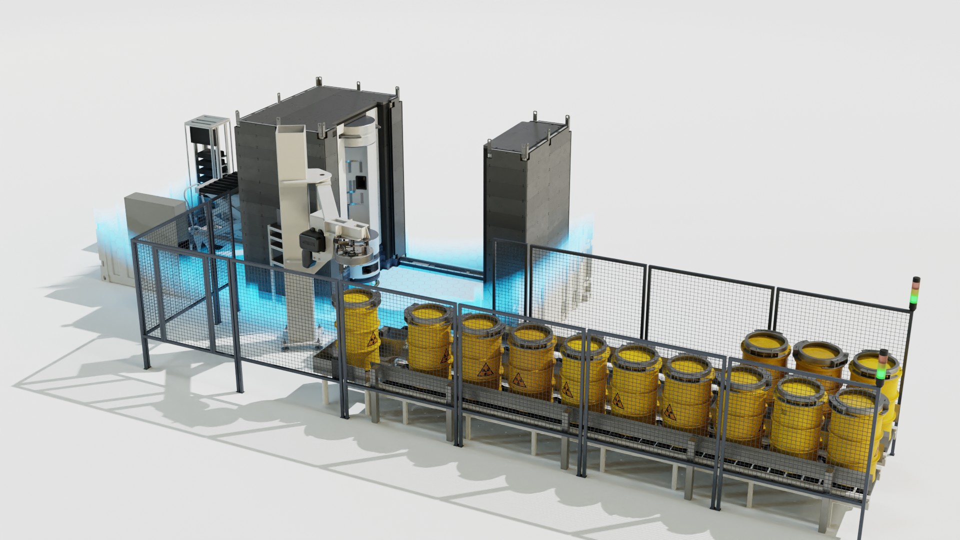 Figure 2: When the Quantom system is in automated operation, the waste drums are guided in and out on a conveyor belt